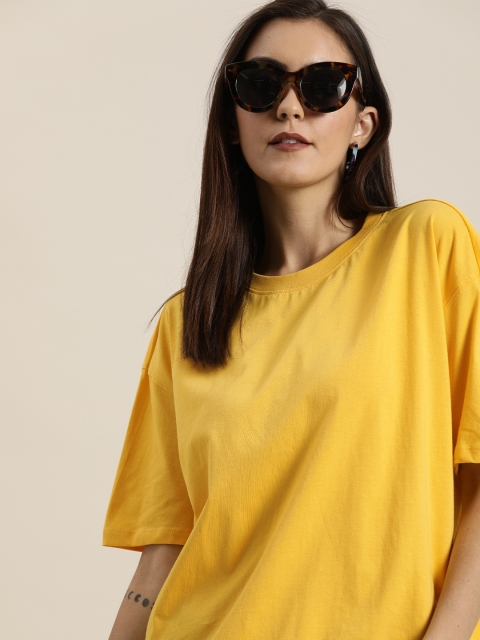 

Moda Rapido Women Yellow Solid Round Neck T-shirt