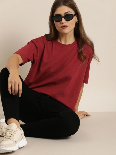 

Moda Rapido Women Red Solid Round Neck Pure Cotton T-shirt