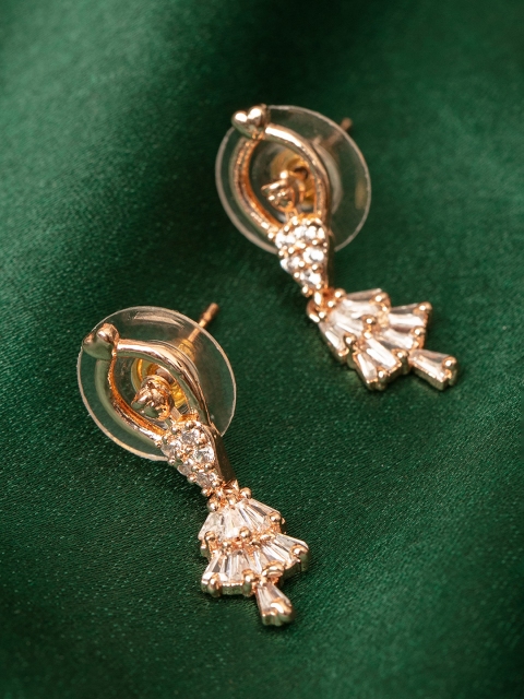 

Zaveri Pearls Rose Gold-Plated Cubic Zirconia Contemporary Drop Earrings