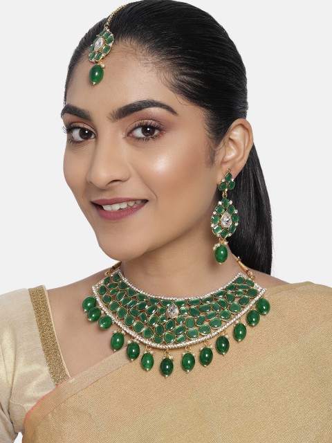 

Zaveri Pearls Green & Gold-Plated Embellished Jewellery Set