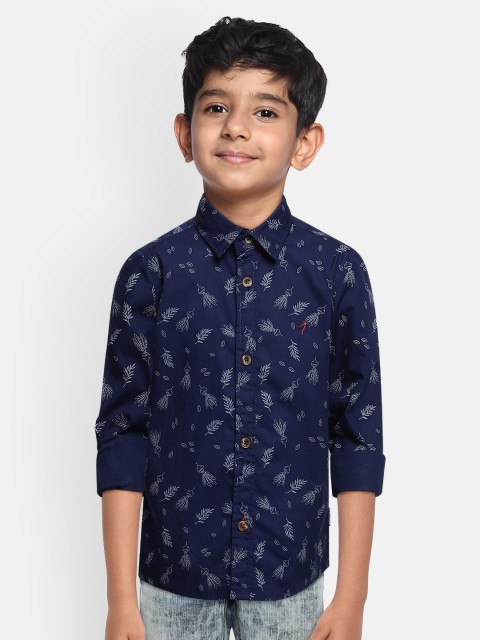

Indian Terrain Boys Navy Blue Regular Fit Printed Pure Cotton Casual Shirt