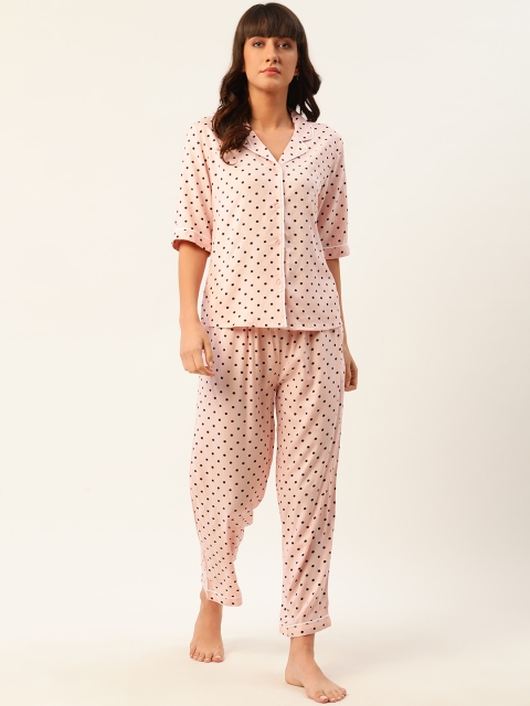 

ETC Women Pink & Black Polka Dot Print Night suit
