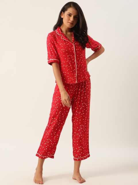 

ETC Women Red & White Polka Dot Printed Night Suit