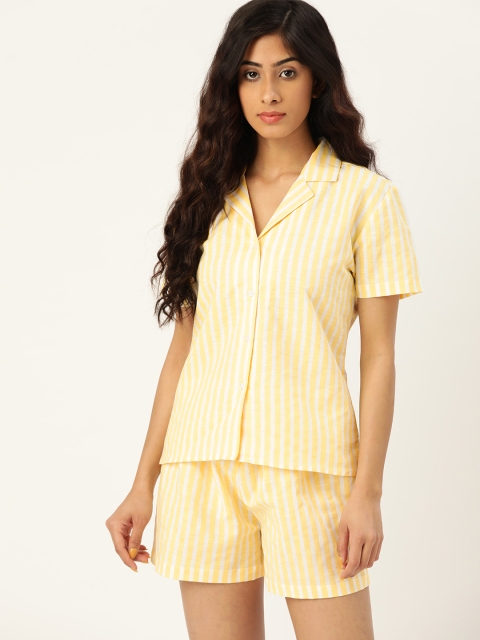 

ETC Women Yellow & White Pure Cotton Striped Night suit