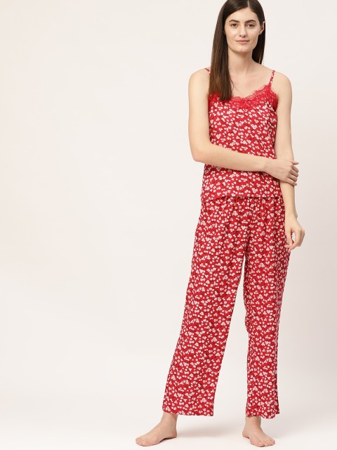 

ETC Women Red & White Floral Printed Night Suit