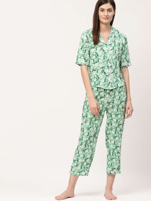 

ETC Women Green Floral Print Night suit