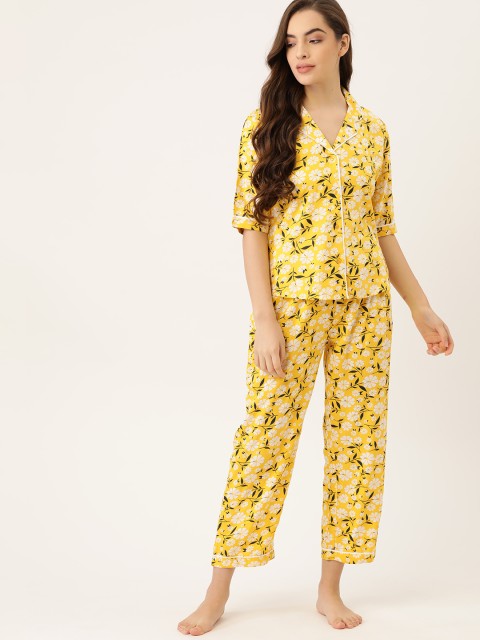 

ETC Women Yellow & White Printed Night suit
