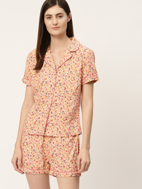 

ETC Women Yellow & Pink Floral Printed Night Suit