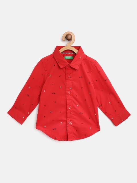 

United Colors of Benetton Boys Red Regular Fit Ditsy Print Knitted Casual Shirt