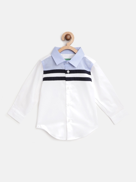 

United Colors of Benetton Boys White & Blue Regular Fit Striped Knitted Casual Shirt