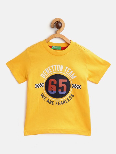 

United Colors of Benetton Boys Yellow Typography Print Round Neck Pure Cotton T-shirt