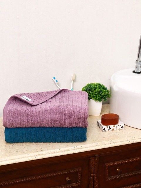 

AVI Living Unisex Set of 2 Striped 400 GSM Bath Towels, Violet