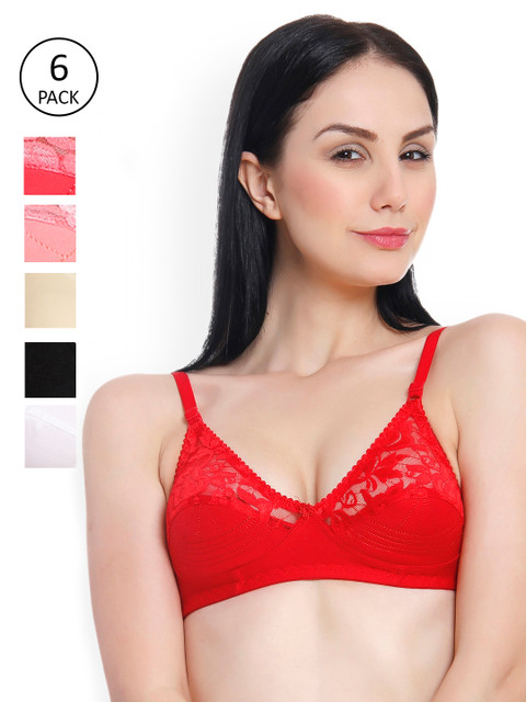 

Innocence Pack Of 6 Non-Wired Non Padded Bras 2386816-1-2371289-1, Red