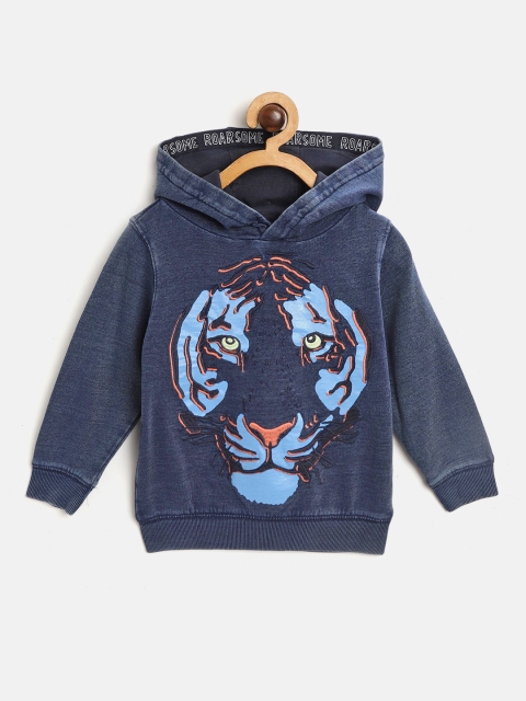 

Marks & Spencer Boys Blue Tiger Embroidery Chambray Cotton Hooded Sustainable Sweatshirt