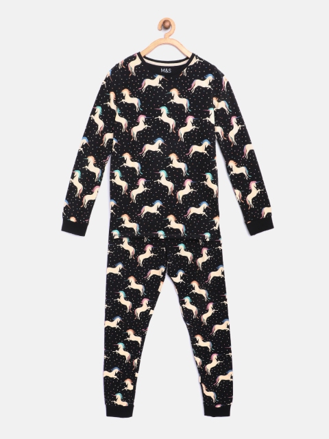 

Marks & Spencer Girls Black & Beige Skinny Fit Unicorn Print Sustainable Night suit