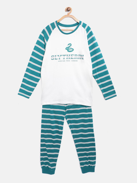 

Marks & Spencer Boys White & Sea Green Slytherin Print Pure Cotton Night suit