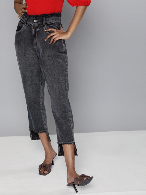 

SASSAFRAS Women Blue Regular Fit High-Rise Clean Look Frayed High Low Hem Cropped Jeans