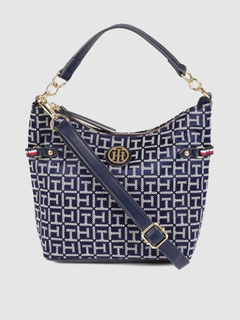 

Tommy Hilfiger Navy Blue & White Printed MONOGRAM JACQUARD Hobo Bag