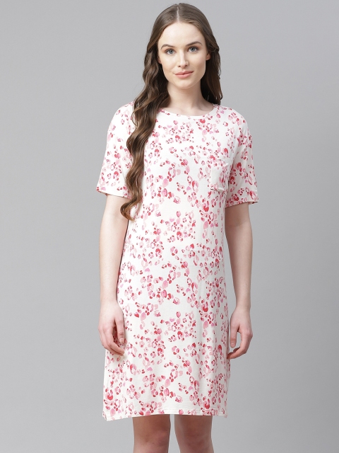 

Marks & Spencer Women White & Pink Printed Knitted Nightdress