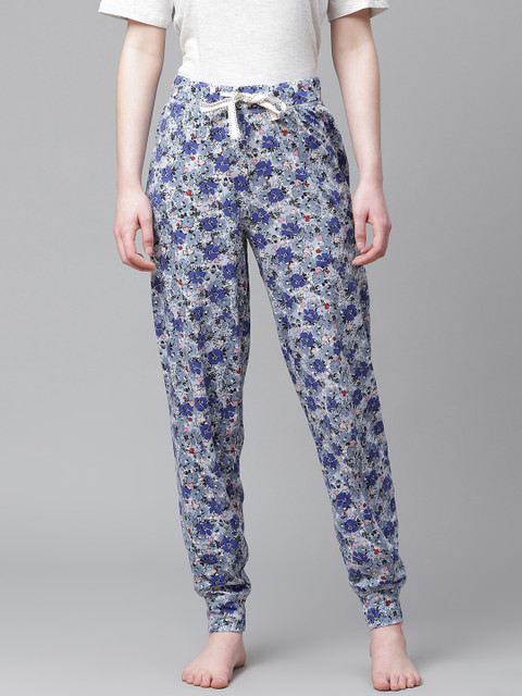 

Marks & Spencer Women Grey & Black Printed Lounge Joggers, Blue