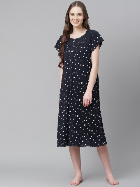

Marks & Spencer Navy Blue & White Pure Cotton Star Print Nightdress