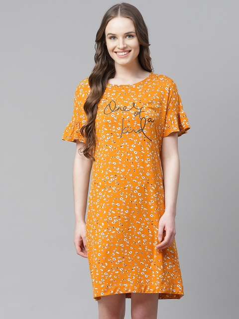 

Marks & Spencer Women Mustard Yellow & White Floral Printed Knitted Nightdress