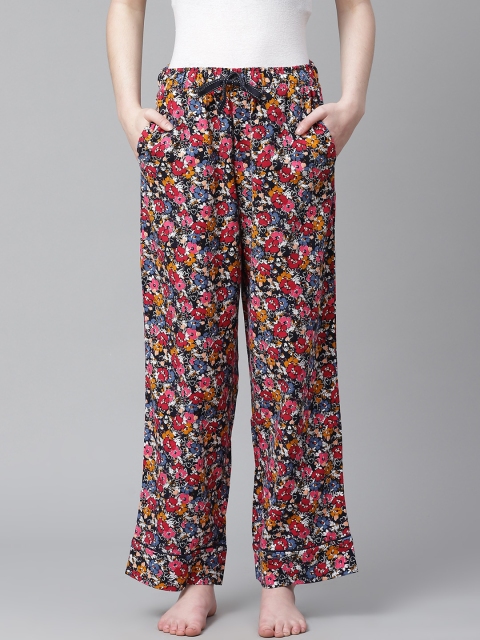 

Marks & Spencer Women Navy Blue & Pink Floral Printed Pure Cotton Sustainable Lounge Pants