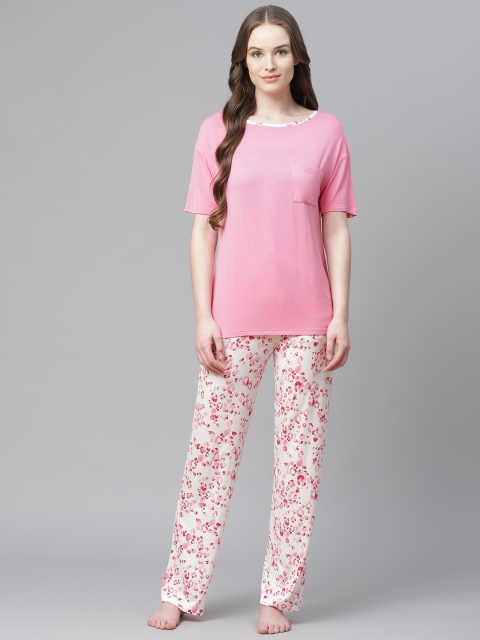 

Marks & Spencer Women Pink & Off-White Printed Night suit