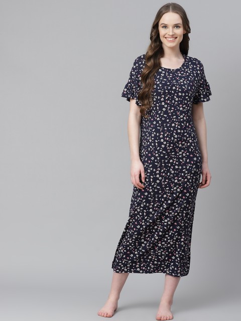 

Marks & Spencer Navy Blue & White Printed Nightdress