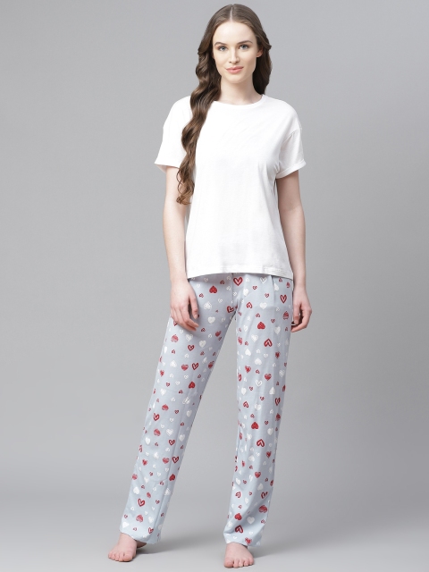 

Marks & Spencer Women White & Blue Printed Night suit