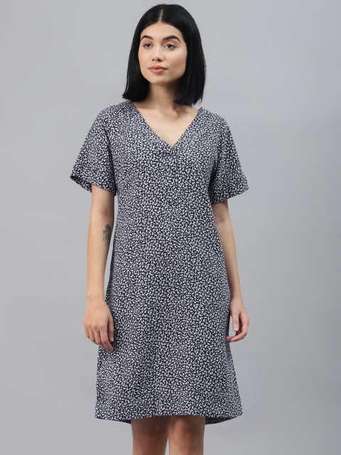 

Marks & Spencer Women Navy Blue & White Floral Printed A-Line Dress