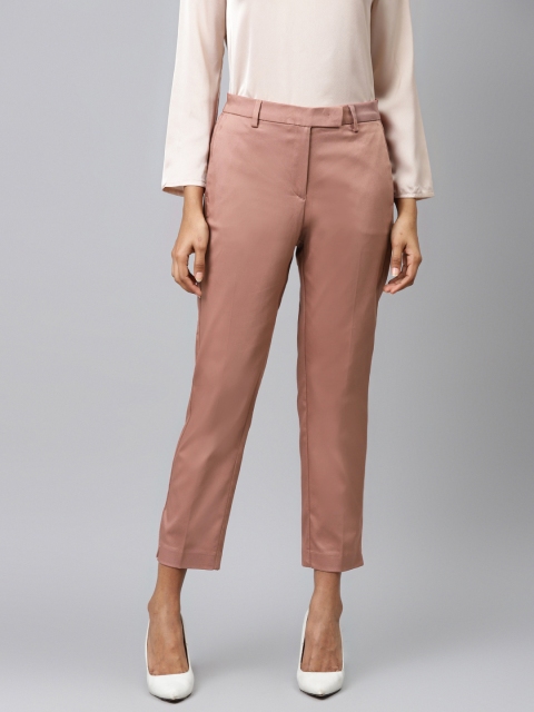

Marks & Spencer Women Dusty Pink Slim Fit Solid Regular Cropped Trousers