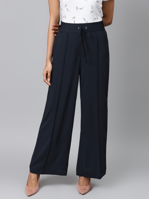 

Marks & Spencer Women Navy Blue Flared Parallel Trousers