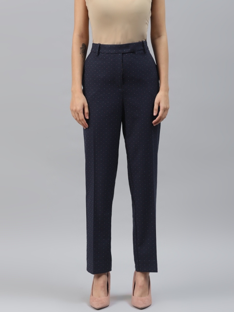 

Marks & Spencer Women Navy Blue & Red Slim Fit Self Design Formal Trousers