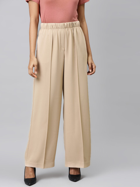 

Marks & Spencer Women Beige Flared Solid Parallel Trousers