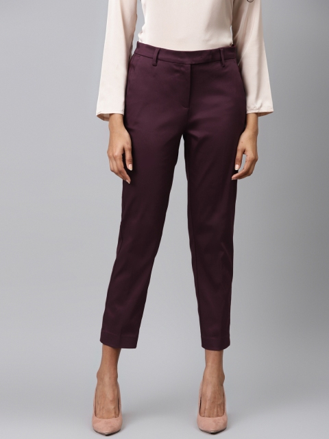 

Marks & Spencer Women Burgundy Solid Regular Fit Cropped Trousers