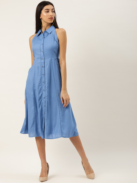 

Label Ritu Kumar Women Blue Self Design Shirt Dress