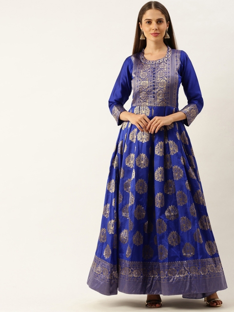 

LOOKNBOOK ART Women Blue & Golden Zari Woven Design Gown