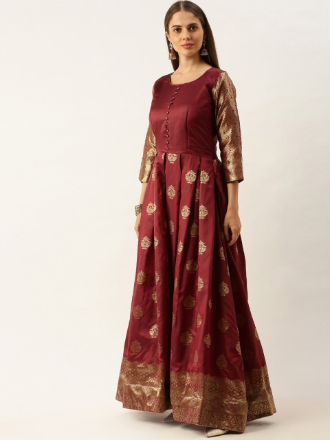 

LOOKNBOOK ART Women Maroon & Golden Zari Woven Design Gown