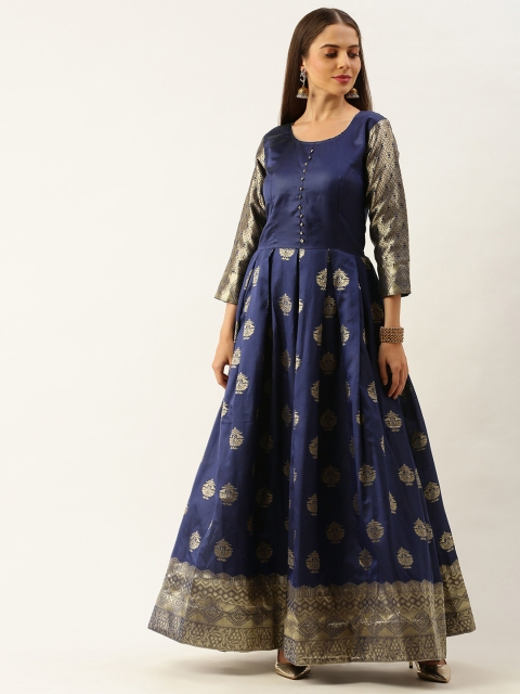 

LOOKNBOOK ART Women Navy Blue Self Design Maxi Dress