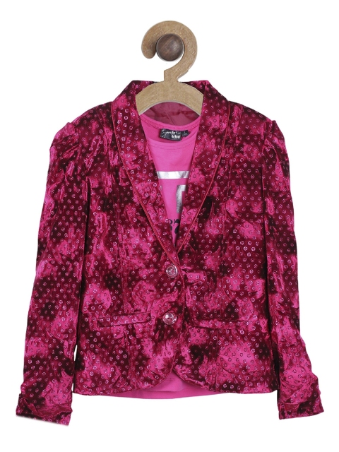 

Actuel Girls Pink Self Design Single-Breasted Blazer With T-Shirt