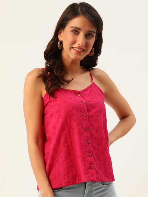 

DressBerry Pink Semi-Sheer Schiffli Embroidered Regular Top