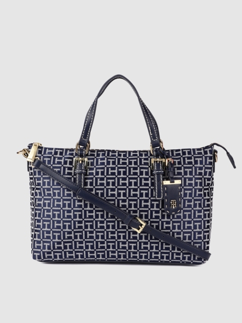 

Tommy Hilfiger Navy Blue & White Printed MONOGRAM JACQUARD Handheld Bag