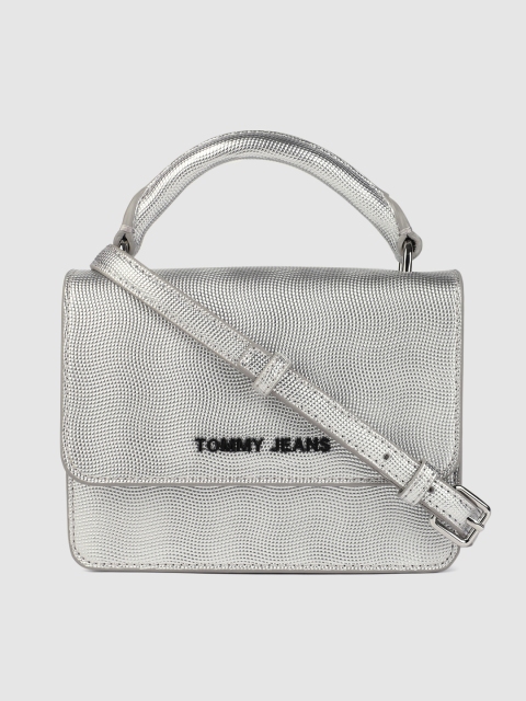 

Tommy Hilfiger Silver-Toned Textured TJW FEMME PU FLAP Sling Bag