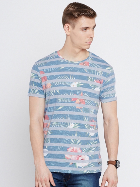

Jack & Jones Blue Striped Tropical Print T-shirt, Grey