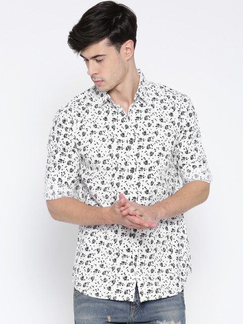 

Jack & Jones White Linen Blend Printed Slim Casual Shirt