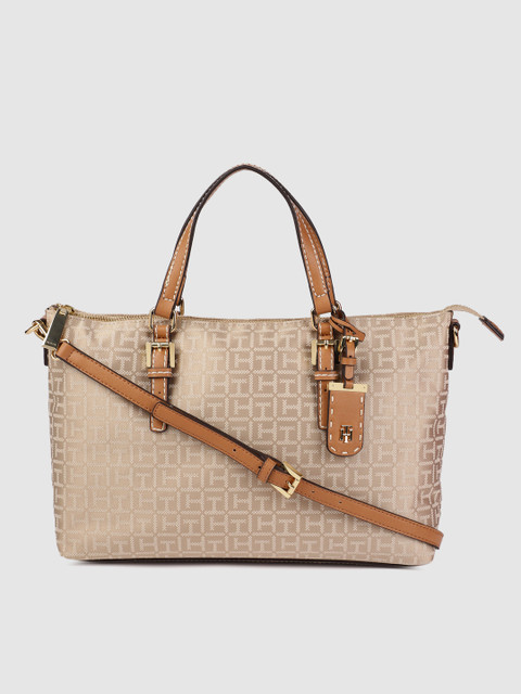 

Tommy Hilfiger Beige Printed JULIA SQ MONOGRAM JACQUARD Handheld Bag