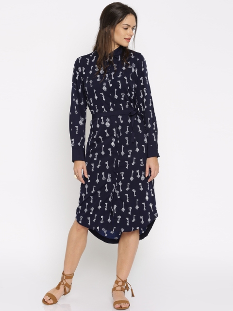 

Tokyo Talkies Navy Printed Polyester Shirt Dress, Navy blue