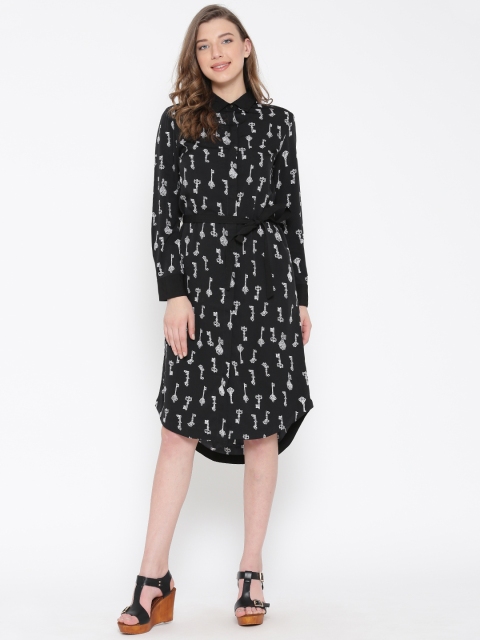 

Tokyo Talkies Black Printed Polyester Shirt Dress