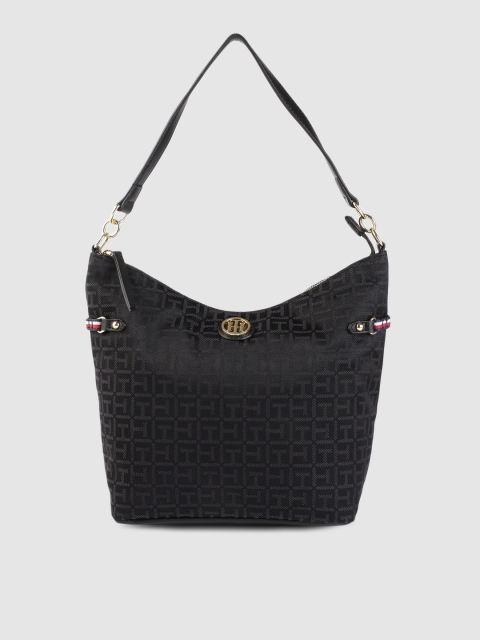 

Tommy Hilfiger Black Self Design Hobo Bag